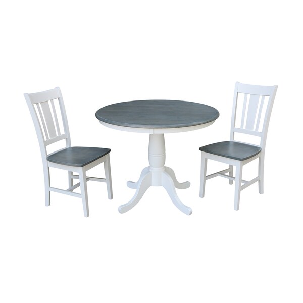International Concepts Round 36 in Rd Top Pedestal Table, 2 San Remo Chairs, White/Heather Gray, 36 in W, 36 in L, 29.1 in H - K05-36RT-C10-2