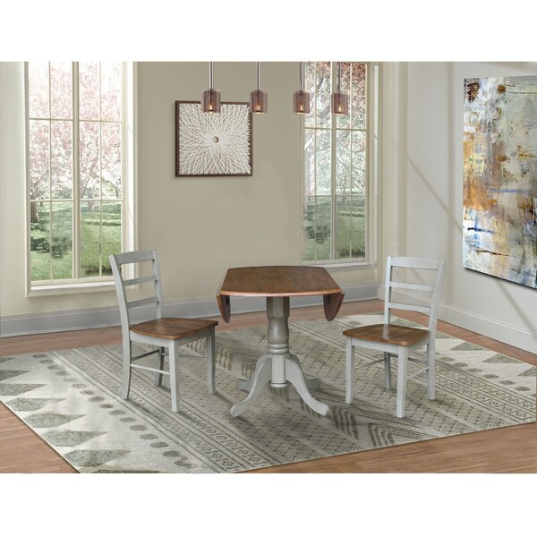International Concepts 42 in. Dual Drop Leaf Dining Table with 2 Madrid LadderBack Chairs - K41-42DP-C2-2