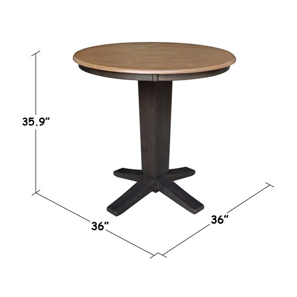 International Concepts 36 in. Solid Wood Round Top Pedestal Dining Table - 35.9 in. High, Hickory/Washed Coal - K45-36RT-23B-36