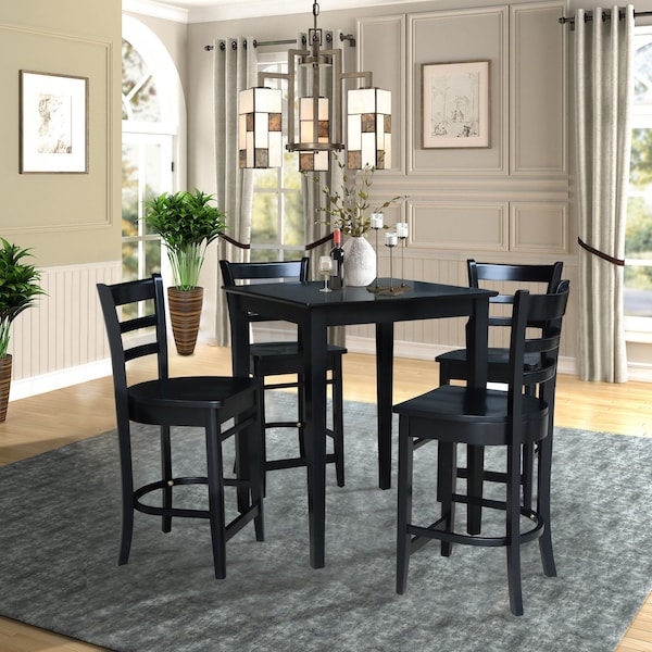 International Concepts 30 in. x 30 in. Gathering Height Table with 4 Emily Counter Height Stools - 5 Piece Set - K46-3030-S6172-4