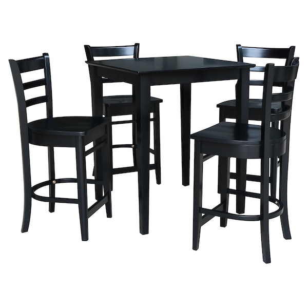 International Concepts 30 in. x 30 in. Gathering Height Table with 4 Emily Counter Height Stools - 5 Piece Set - K46-3030-S6172-4