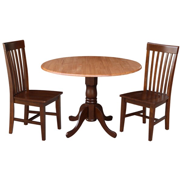 International Concepts 42 in. Dual Drop Leaf Table with 2 Slat Back Dining Chairs - 3 Piece Dining Set - K58-42DP-C581-465P