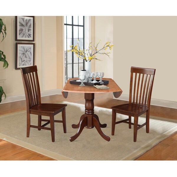 International Concepts 42 in. Dual Drop Leaf Table with 2 Slat Back Dining Chairs - 3 Piece Dining Set - K58-42DP-C581-465P