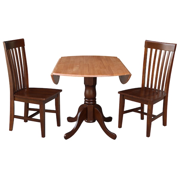 International Concepts 42 in. Dual Drop Leaf Table with 2 Slat Back Dining Chairs - 3 Piece Dining Set - K58-42DP-C581-465P