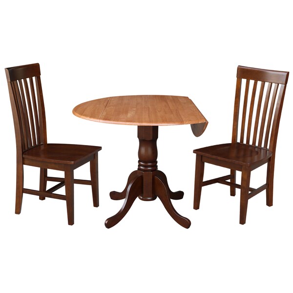 International Concepts 42 in. Dual Drop Leaf Table with 2 Slat Back Dining Chairs - 3 Piece Dining Set - K58-42DP-C581-465P
