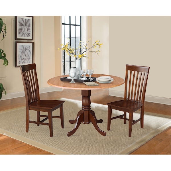 International Concepts 42 in. Dual Drop Leaf Table with 2 Slat Back Dining Chairs - 3 Piece Dining Set - K58-42DP-C581-465P