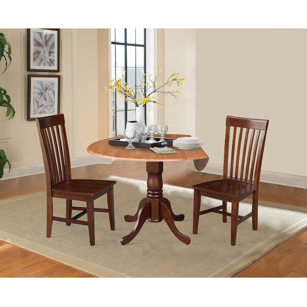 International Concepts 42 in. Dual Drop Leaf Table with 2 Slat Back Dining Chairs - 3 Piece Dining Set - K58-42DP-C581-465P