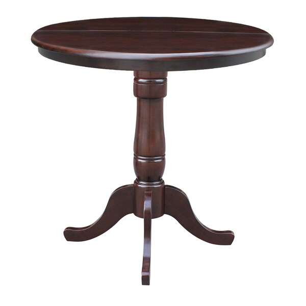 International Concepts Round 36 in Rd Top Pedestal Table, 12 in Leaf, 40.9 inH, Bar Height, Rich Mocha, 36 in W, 48 in L - K15-36RXT-6B-2