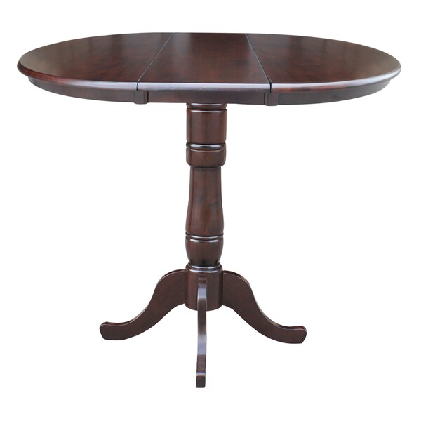 International Concepts Round 36 in Rd Top Pedestal Table, 12 in Leaf, 40.9 inH, Bar Height, Rich Mocha, 36 in W, 48 in L - K15-36RXT-6B-2