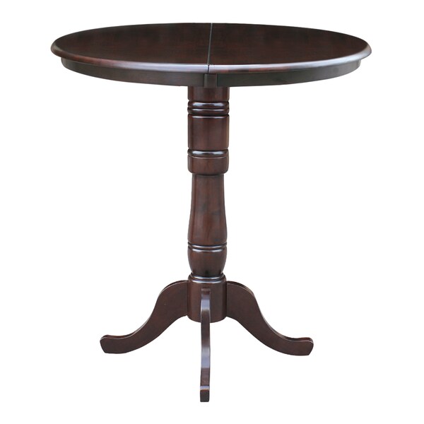 International Concepts Round 36 in Rd Top Pedestal Table, 12 in Leaf, 40.9 inH, Bar Height, Rich Mocha, 36 in W, 48 in L - K15-36RXT-6B-2
