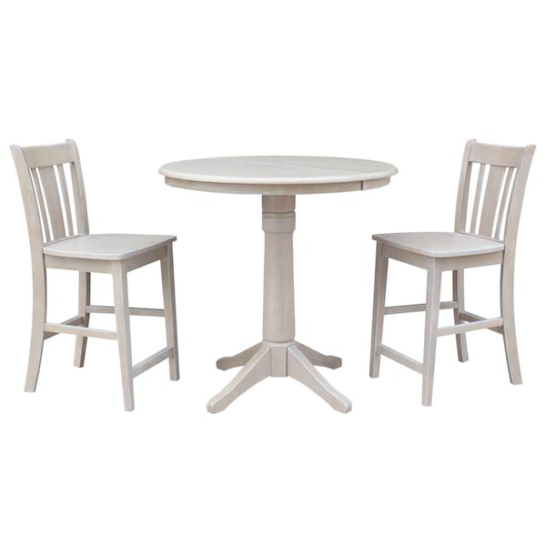 International Concepts Round 36 in Rd Extend Dining Table 34.9 inH, 2 San Remo Stools, Gray Taupe, 36 in W, 48 in L, Wood - K09-36RXT-27B-S102-2