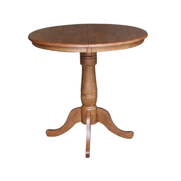 International Concepts Round 36 in Round Extension Dining Table with 2 Stools, Distressed Oak, 36 in W, 48 in L, 35.3 in H - K42-36RXT-6B-S6132-2