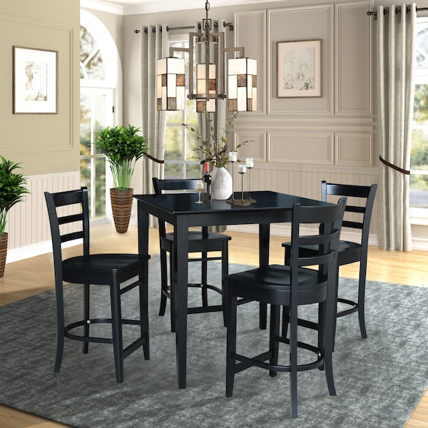 International Concepts 36 in. x 36 in. Counter Height Table with 4 Emily Counter Height Stools - 5 Piece Set - K46-3636-S6172-4