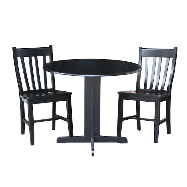 International Concepts Square 36 in Dual Drop Leaf Table with 2 San Remo Chairs, Black, 36 in W, 36 in L, 30 in H, Wood - K46-36RP-C-61P