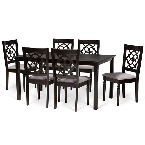 Baxton Studio Renaud Modern and Contemporary Grey Fabric and Dark Brown Finished Wood 7-Piece Dining Set - 174-10536-10519-ZORO
