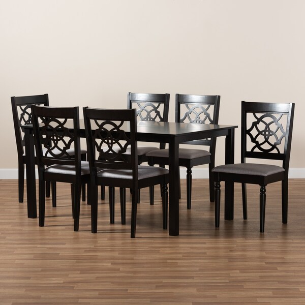 Baxton Studio Renaud Modern and Contemporary Grey Fabric and Dark Brown Finished Wood 7-Piece Dining Set - 174-10536-10519-ZORO