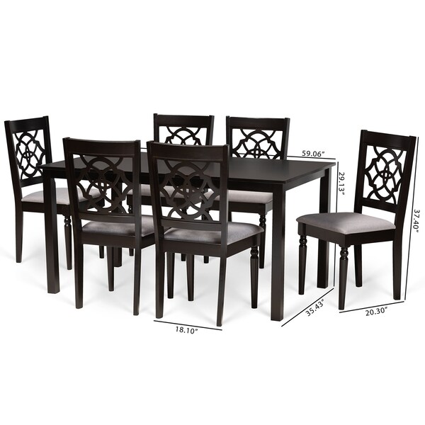 Baxton Studio Renaud Modern and Contemporary Grey Fabric and Dark Brown Finished Wood 7-Piece Dining Set - 174-10536-10519-ZORO