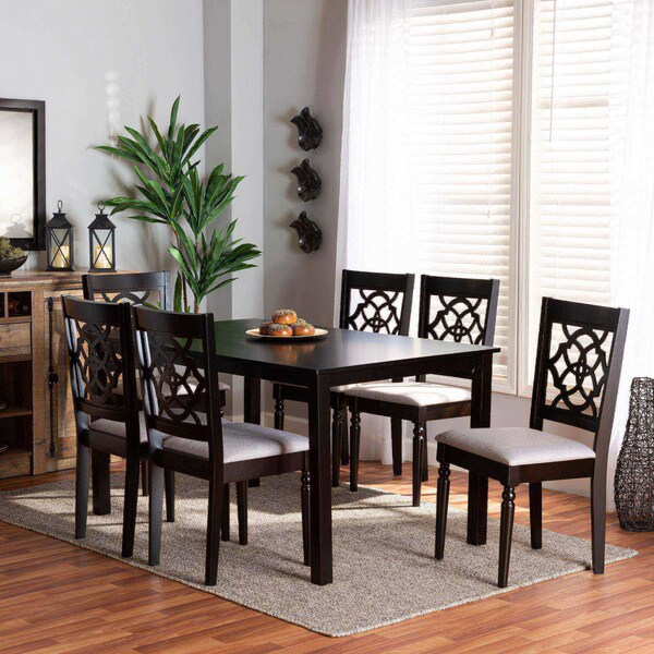 Baxton Studio Renaud Modern and Contemporary Grey Fabric and Dark Brown Finished Wood 7-Piece Dining Set - 174-10536-10519-ZORO