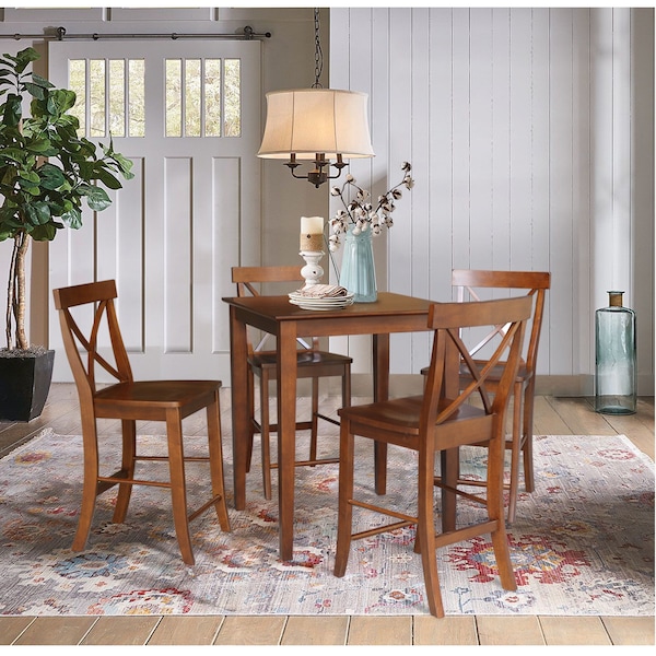 International Concepts 30 in. x 30 in. Counter Height Dining Table w/4 X-Back Stools, 24 in. Seat Height-5 Pc. Dining Set - K581-3030-S6132-4
