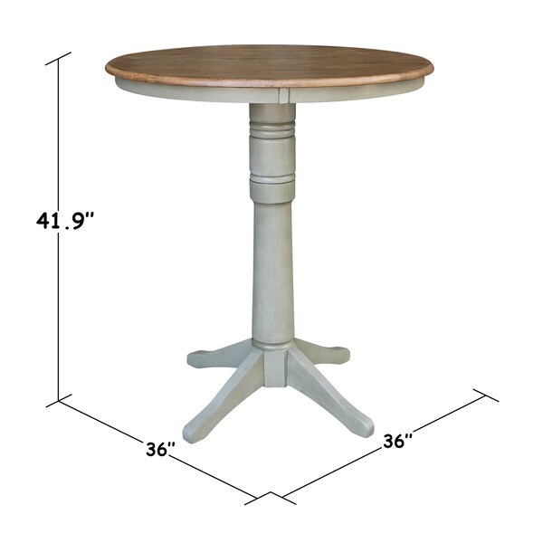 International Concepts Round 36 in Round Top Pedestal Table, Bar Height, Hickory/Stone, 36 in W, 36 in L, 41.9 in H, Wood - K41-36RT-27B-6B-2