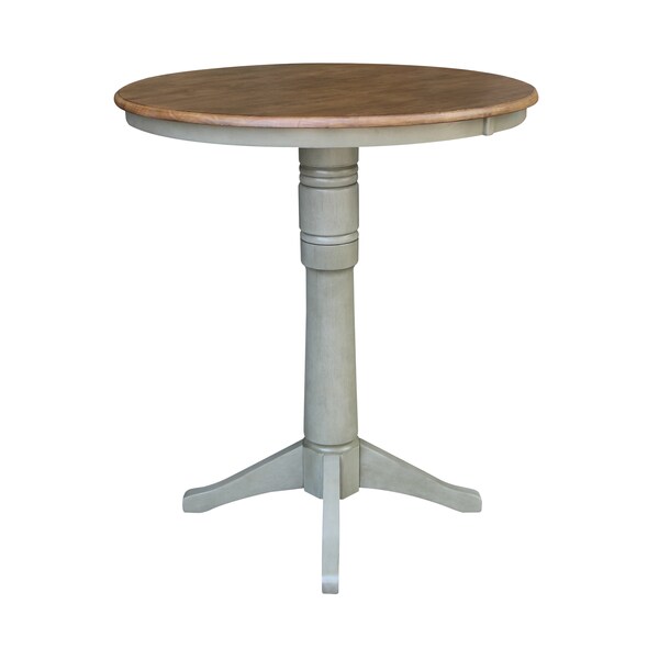 International Concepts Round 36 in Round Top Pedestal Table, Bar Height, Hickory/Stone, 36 in W, 36 in L, 41.9 in H, Wood - K41-36RT-27B-6B-2