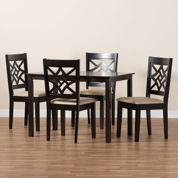 Baxton Studio Nicolette Modern and Contemporary Sand Fabric and Dark Brown Finished Wood 5-Piece Dining Set - 176-11386-8026-ZORO