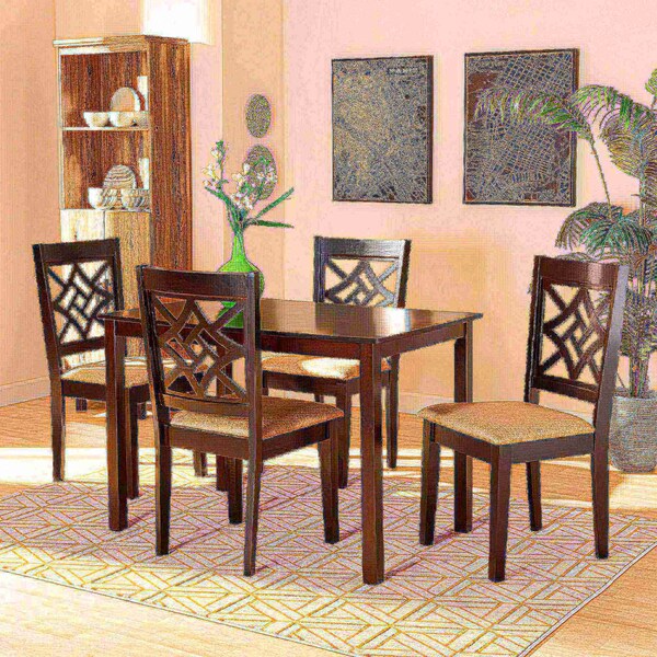 Baxton Studio Nicolette Modern and Contemporary Sand Fabric and Dark Brown Finished Wood 5-Piece Dining Set - 176-11386-8026-ZORO