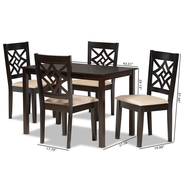 Baxton Studio Nicolette Modern and Contemporary Sand Fabric and Dark Brown Finished Wood 5-Piece Dining Set - 176-11386-8026-ZORO