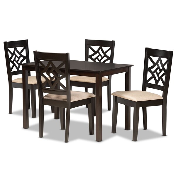 Baxton Studio Nicolette Modern and Contemporary Sand Fabric and Dark Brown Finished Wood 5-Piece Dining Set - 176-11386-8026-ZORO