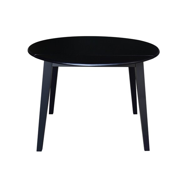 International Concepts 42 in. Solid Wood Round Dual Drop Leaf Dining Table with 4 Chairs in Black - K46-42DL-C613-4