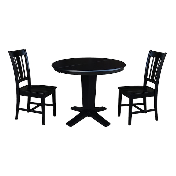 International Concepts 36 in. Solid Wood Round Extension Dining Table with 2 Chairs in Black - K46-36RXT-23B-C10-2