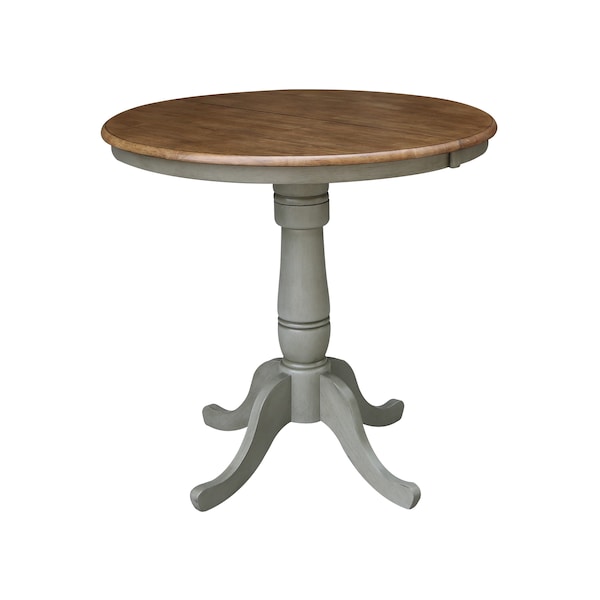 International Concepts Round 36 in Rd Extend Dining Table, 4 San Remo Counter Ht Stools, Hickory/Stone, 36 in W, 48 in L - K41-36RXT-6B-S102-4