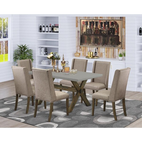 East West Furniture 7 Piece X-Style Small Dining Table Set - Dark Khaki - X796FL716-7