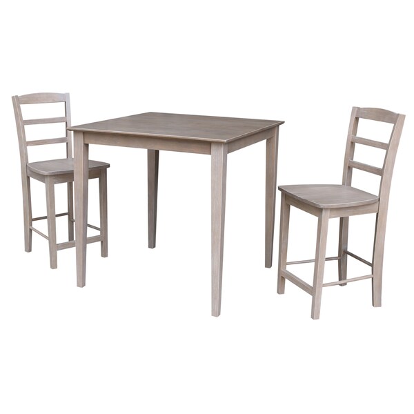 International Concepts Square 36X36 Counter Ht Dining Table, 2 Madrid Counter Ht Stools, Gray Taupe, 36 in W, 36 in L, Wood - K09-3636-S402-2