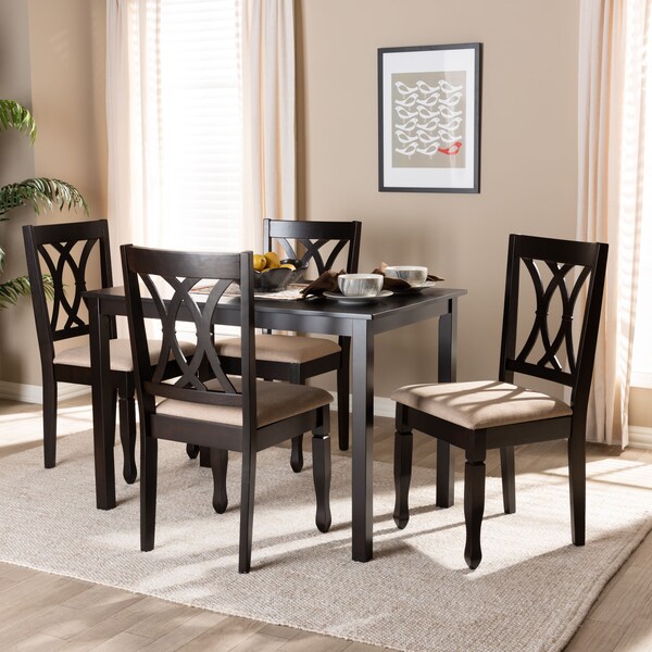Baxton Studio Reneau Sand Upholstered Espresso Finished Wood 5-Piece Dining Set - 153-9403-8026