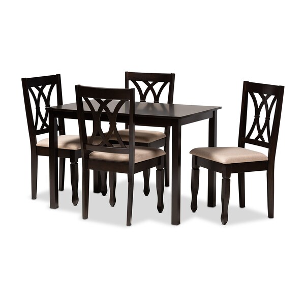 Baxton Studio Reneau Sand Upholstered Espresso Finished Wood 5-Piece Dining Set - 153-9403-8026