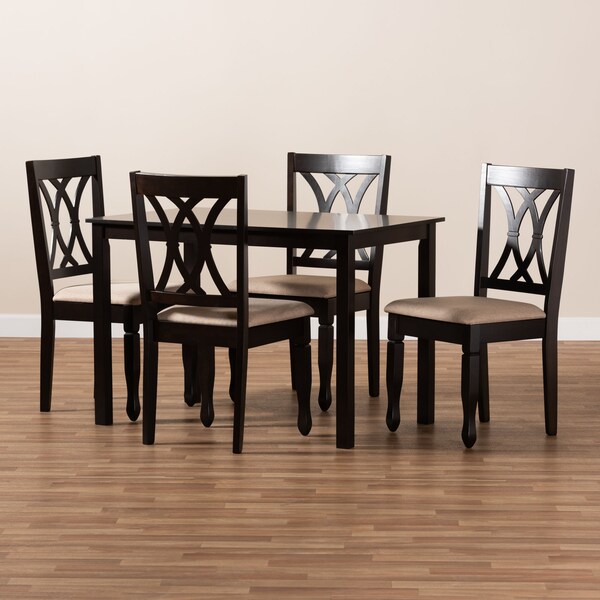 Baxton Studio Reneau Sand Upholstered Espresso Finished Wood 5-Piece Dining Set - 153-9403-8026