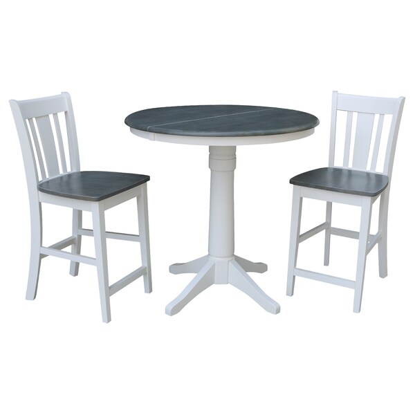 International Concepts Round 36 in Rd Extend Dining Table, 2 San Remo Stools, White/Heather Gray, 36 in W, 48 in L, Wood - K05-36RXT-27B-S102-2