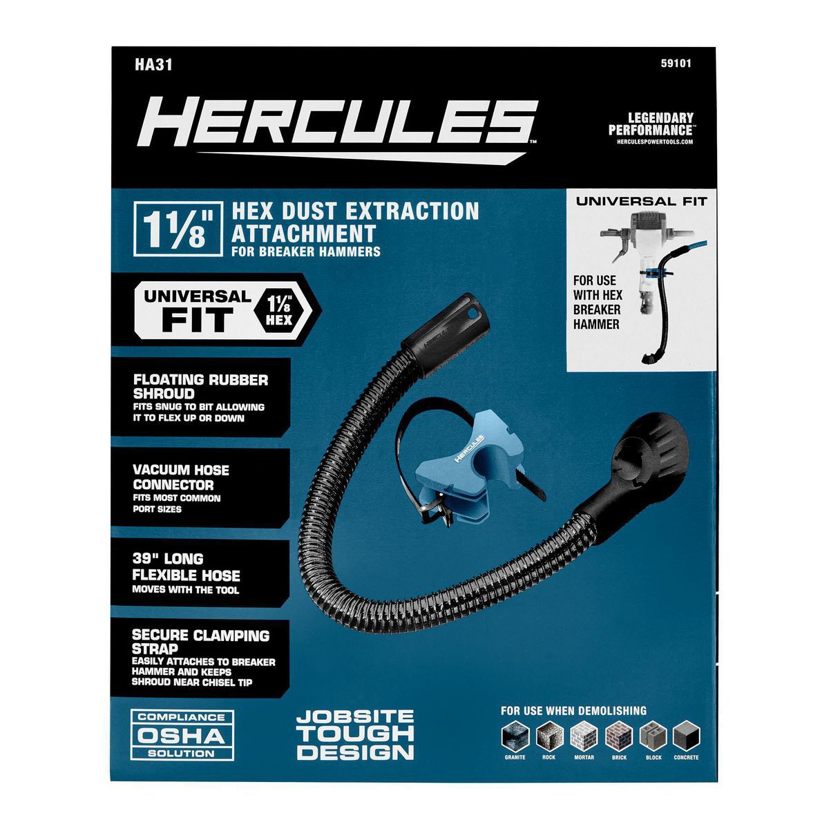 Adaptador de extracción de polvo de 1-1/8 pulgadas para martillos rompedores Hercules - 59101