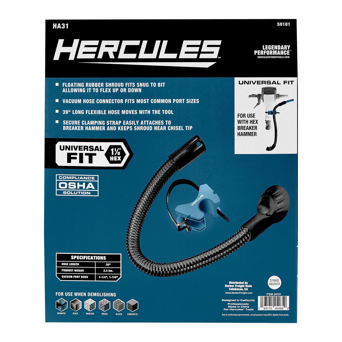 Adaptador de extracción de polvo de 1-1/8 pulgadas para martillos rompedores Hercules - 59101