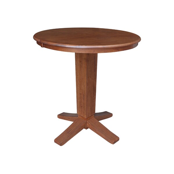 International Concepts 36 in. Solid Wood Round Extension Dining Table with 2 Counter Height Stools in Distressed Oak/Black - K42-36RXT-23S4661722