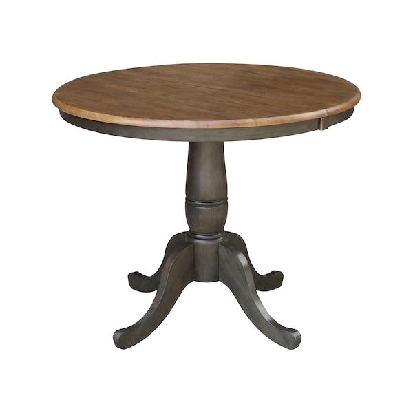 International Concepts Round 36 in Rd Extension Dining Table, 2 RTA Chairs, Hickory/Washed Coal, 36 in W, 48 in L, 29.3 in H - K45-36RXT-C613-2