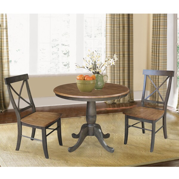 International Concepts Round 36 in Rd Extension Dining Table, 2 RTA Chairs, Hickory/Washed Coal, 36 in W, 48 in L, 29.3 in H - K45-36RXT-C613-2