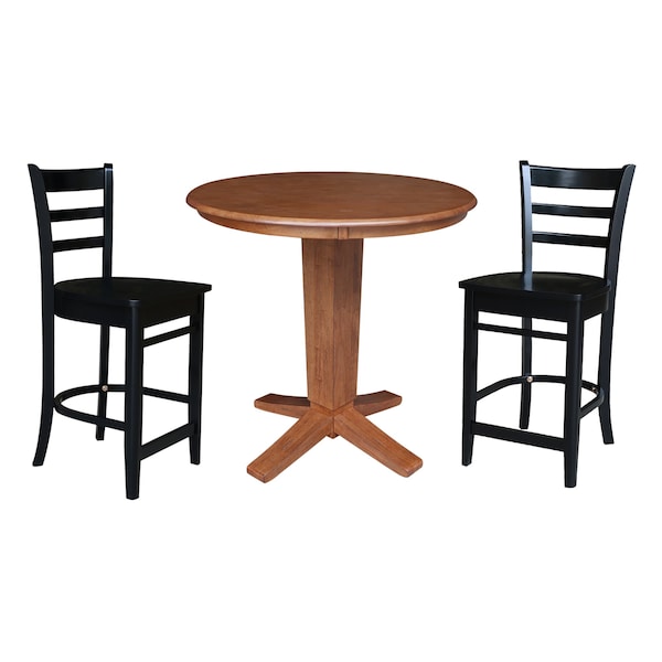 International Concepts 36 in. Solid Wood Round Top Pedestal Dining Table w/2 Counter Height Stools in Distressed Oak/Black - K42-36RT-23-S4661722