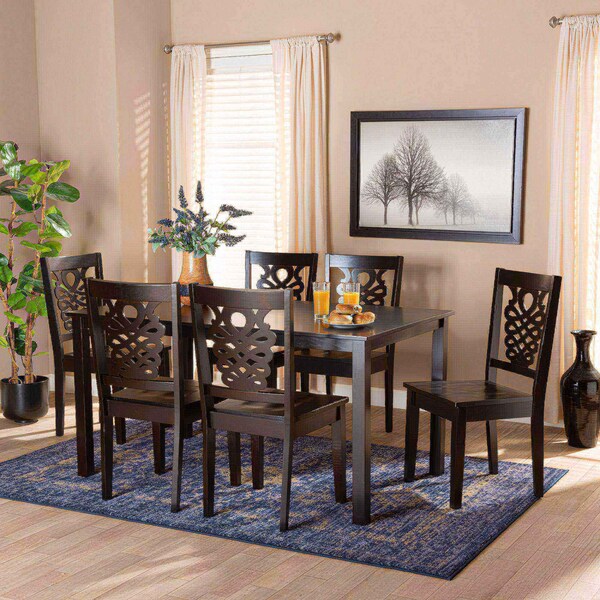 Baxton Studio Luisa Modern and Contemporary Transitional Dark Brown Finished Wood 7-Piece Dining Set - 177-11381-10519-ZORO