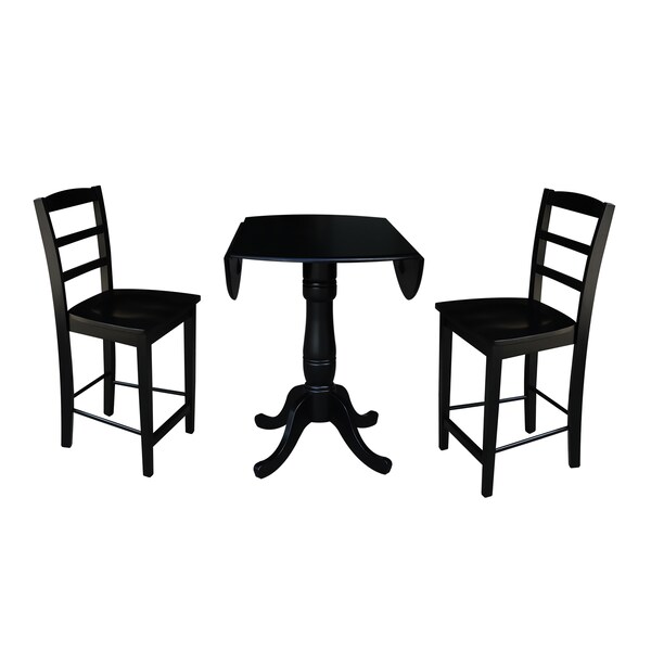 International Concepts Round 42 in Rd Pedestal Gathering Height Table, 2 Counter Height Stools, Black, 42 in W, 42 in L - K46-42DPT-S402-2