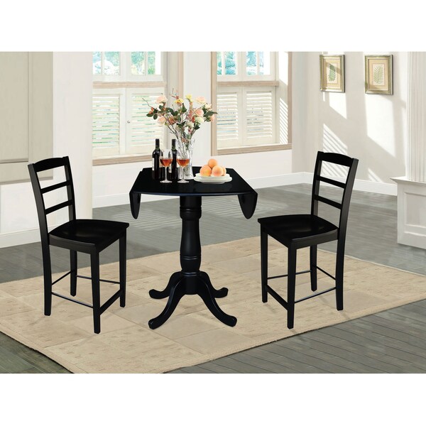 International Concepts Round 42 in Rd Pedestal Gathering Height Table, 2 Counter Height Stools, Black, 42 in W, 42 in L - K46-42DPT-S402-2