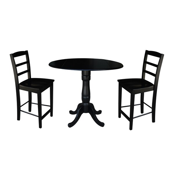 International Concepts Round 42 in Rd Pedestal Gathering Height Table, 2 Counter Height Stools, Black, 42 in W, 42 in L - K46-42DPT-S402-2