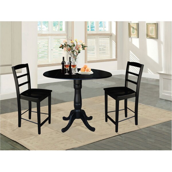 International Concepts Round 42 in Rd Pedestal Gathering Height Table, 2 Counter Height Stools, Black, 42 in W, 42 in L - K46-42DPT-S402-2