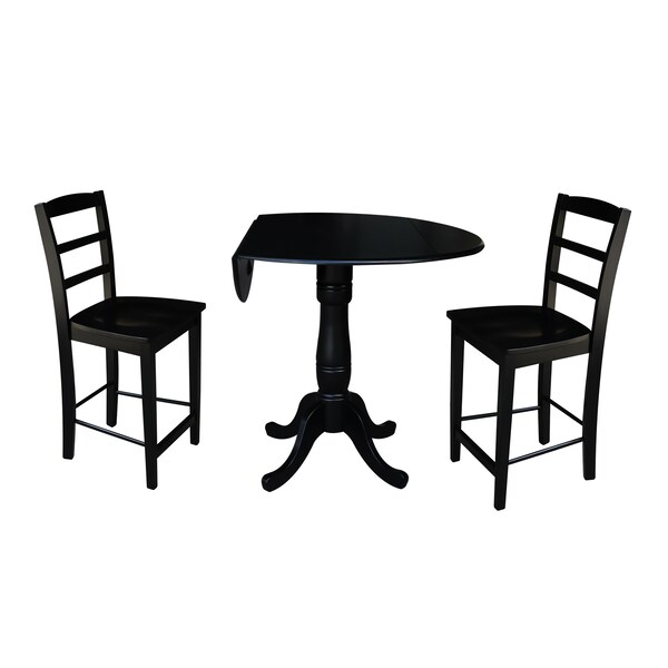 International Concepts Round 42 in Rd Pedestal Gathering Height Table, 2 Counter Height Stools, Black, 42 in W, 42 in L - K46-42DPT-S402-2